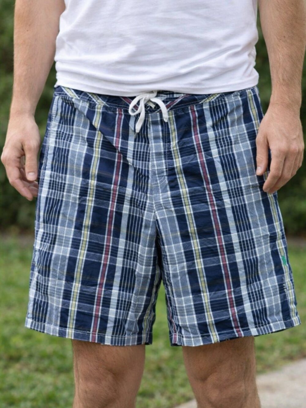 Polo Ralph Lauren Men's Navy Plaid Swim Trunks with Drawstring Size mens 38